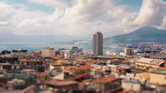 Mount Vesuvius and Naples Cityscape with Tilt-Shift Miniature