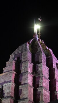 Vibrant Night View of Omkareshwar Jyotirlinga Temple with Decorative Lights and Sacred Ambience