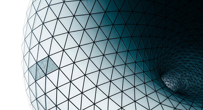 Detail view of abstract curved lattice dome grid with structure architecture geometric construction abstract futuristic engineering background industrial metallic perspective technology