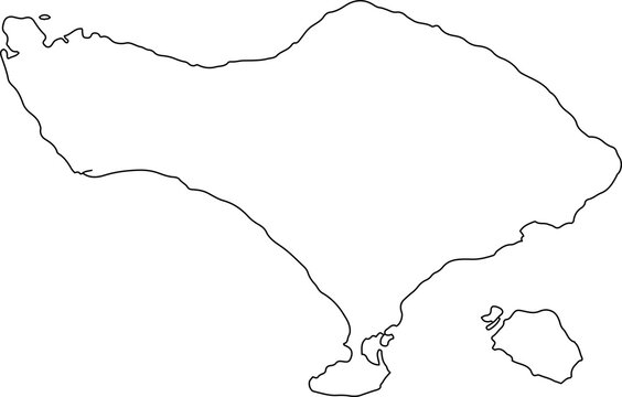 Bali Island Minimalist Line Map Black White Clean Coastal Outline