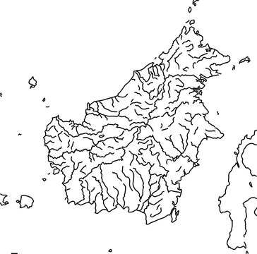 Borneo Kalimantan Region Line Map Minimal Black White Island Design