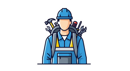 Fototapeta premium Skilled worker with tools on back, construction, repair, handyman concept