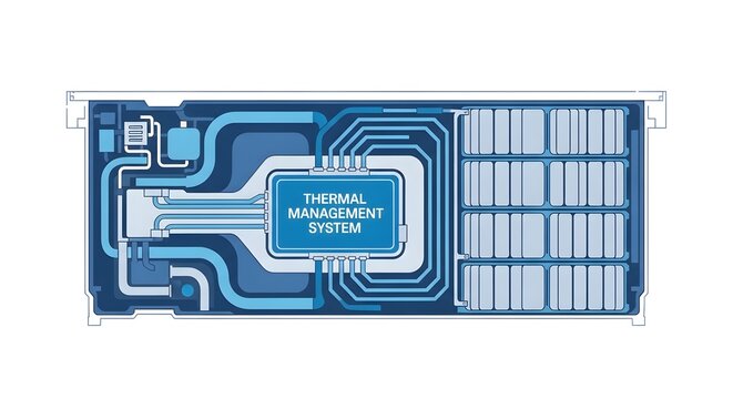 Battery thermal management system schematic isolated on white background