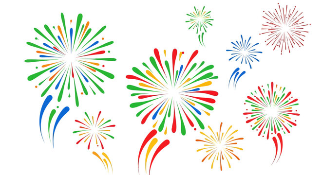 Colorful Fireworks Explosions on White Background