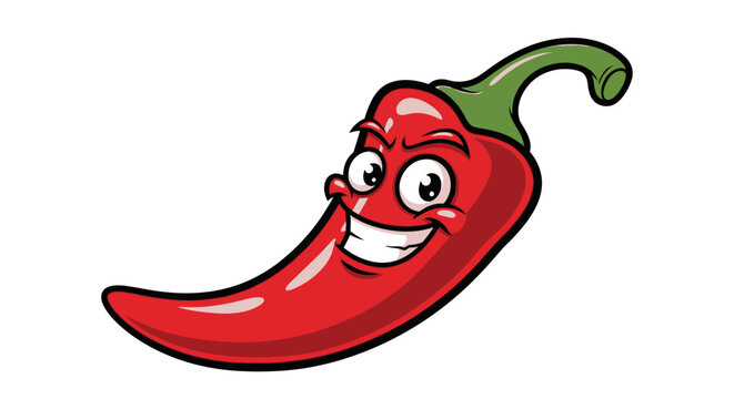 Funny Red Chili Pepper Character with Smiling Face, Cartoon Style