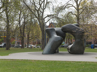 Naklejka premium view of Henry Moore's Large Two Forms in the collection of the Art Gallery of Ontario, located inside Grange Park, Toronto