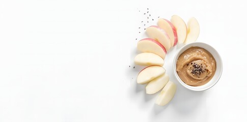 Fototapeta premium Fresh Apple Slices With Peanut Butter Healthy Snack Concept