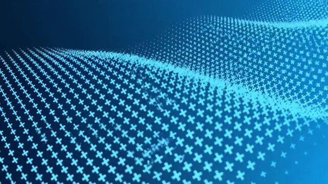 Blue abstract digital wave with data points forming a futuristic technology background.
