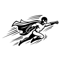 Obraz premium Superhero in black and white running with cape flowing isolated 