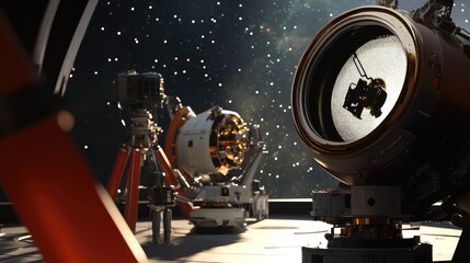 Fototapeta premium Advanced space observatory instruments capturing data from distant stars and cosmic formations, reflecting humanity's quest for discovery and scientific advancement in the cosmos