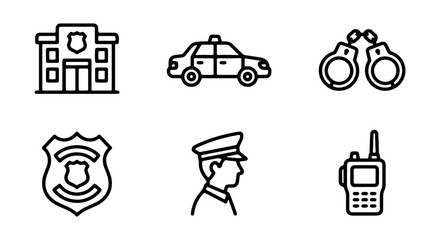 Police Icons Set: Law Enforcement Symbols, Justice, Security, Criminal Justice, Public Safety, Vector Graphics © ROSE