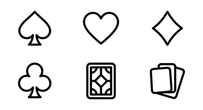 Playing Card Suits Icons, Diamond, Heart, Spade, Club Symbols, Vector Graphics Set