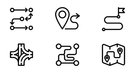 Navigation Icons Set: Route, Map, Journey, Direction, Path, Wayfinding, Location © ROSE