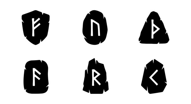 Ancient Runes Set, Viking Symbols, Norse Alphabet Icons, Mystical Glyphs Vector Art