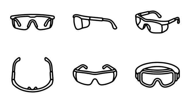 Safety glasses vector icon set, protective eyewear collection, industrial safety equipment