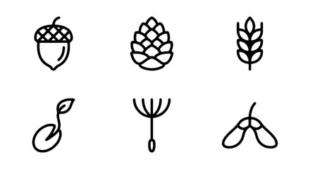 Nature Seeds Vector Icon Set, Plant Growth and Harvest Symbols, Organic Food Elements © VG