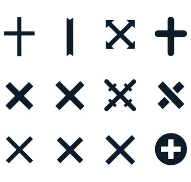set of plus and times signs in different shapes and sizes for editing and design
