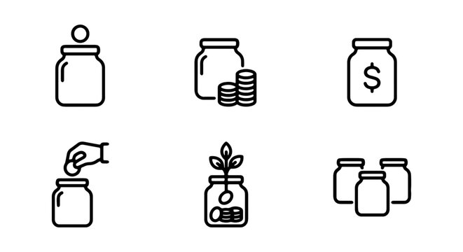 Money Jar Icons, Financial Growth, Savings, Investment, Banking, Wealth, Finance Icons