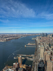 Fototapeta premium Aerial View of Hudson River with Manhattan Piers and Jersey City Skyline, New York