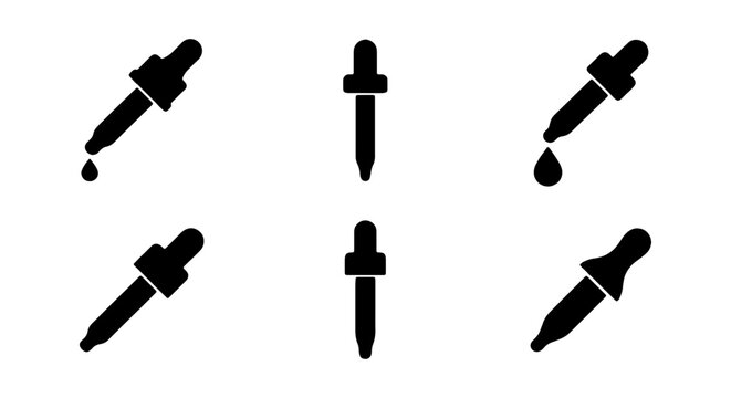 Dropper icon set, pipette vector collection, liquid dispenser symbols, medicine and science tools
