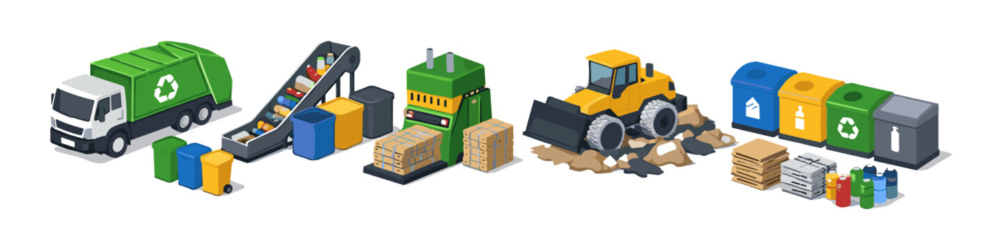Recycling Process Isometric Illustration
