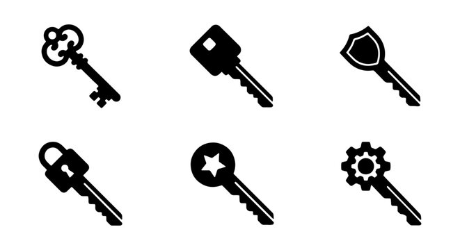 Security Icons: Key, Lock, Shield, Gear, Star, Vintage Key Vector Set