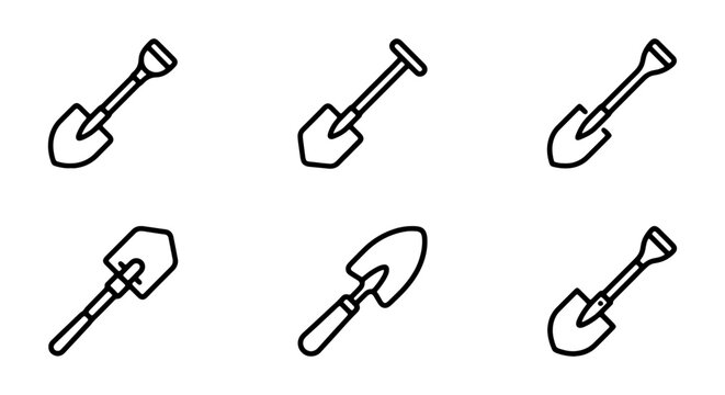Garden Shovel Vector Icons, Gardening Tools Collection, Digging Implements Set, Agriculture Equipment