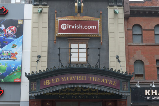 facade and sign outside CAA Ed Mirvish Theatre (Yonge St side), located at 244 Victoria St, Toronto