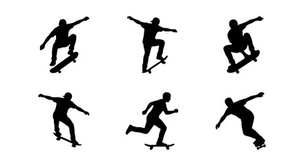 Skateboarder Silhouettes, Action Poses, Extreme Sports Vector Icons © Maisha