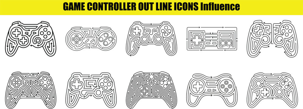 Game controller outline icons set black linear gamepad silhouettes on a white background high quality professional detailed modern elegant stylish clean