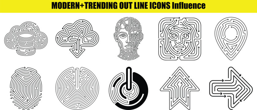 abstract maze patterns with human face and fingerprint modern line art illustration silhouette high quality professional detailed elegant stylish clean crisp