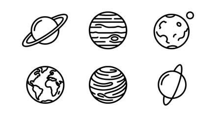 Cosmic Planets Icons, Space Orbits, Celestial Bodies, Vector Graphics Set © MONIKA