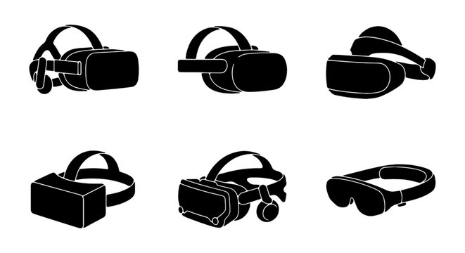 Virtual Reality Headsets, VR Goggles, Futuristic Tech Gear Icons, Immersive Experience Devices