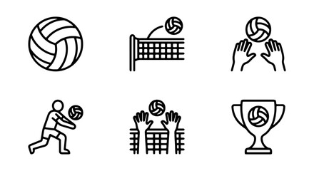 Volleyball line icon set, 6 sports equipment symbols, professional game vector elements © RAJA