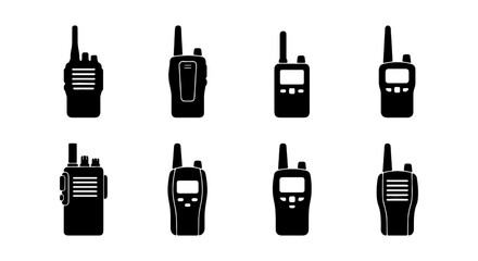 Walkie talkie icon set, portable radio transmitter vector, 8 communication device icons © RAJA