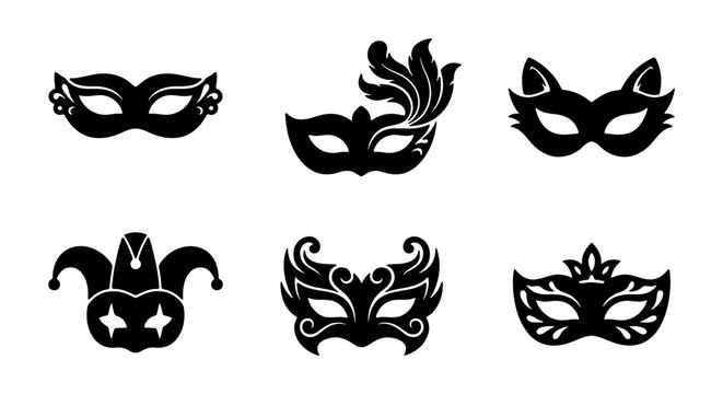 Elegant masquerade masks vector set, decorative carnival party masks, Venetian costume elements