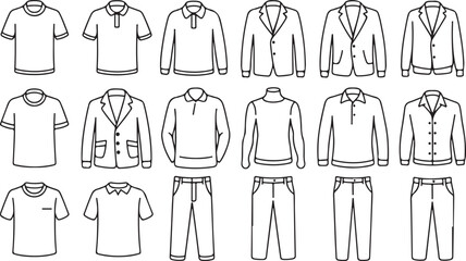 shirt wardrobe vector outline icons blouse jacket cardigan trouser set © AIcon Star