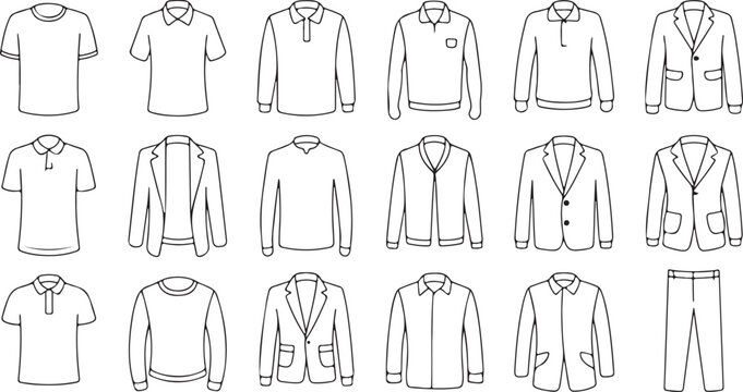 shirt fashion outline icons blazer hoodie vest coat jeans skirt dress