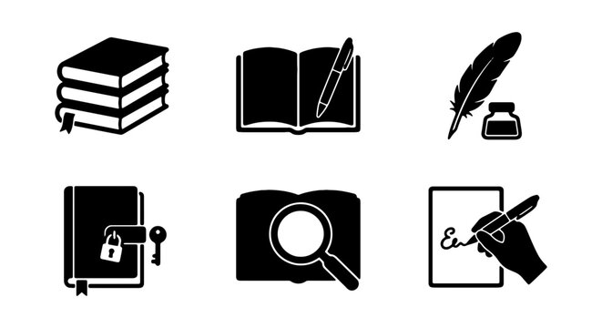 Book Icons Set, Writing Symbols, Literature & Education Vector Graphics