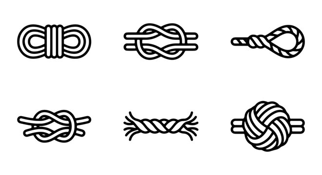 Set of 6 Nautical Knots, Rope Ties, Sailor's Hitches, Marine Binding Icons
