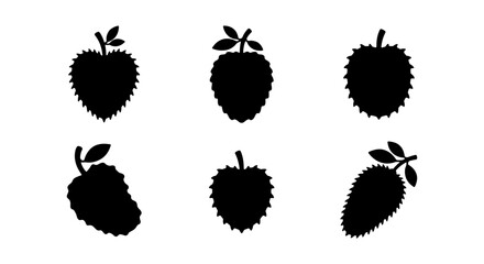 Lychee fruit silhouette icons, 6 tropical fruit vector set, black berry berry shapes © MIRA