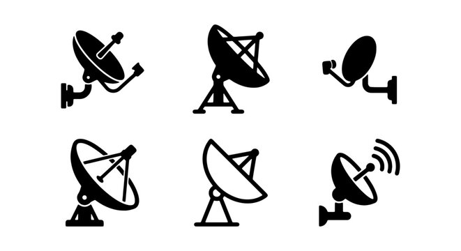 Satellite dish icon set, parabolic antenna vector collection, telecommunication symbols