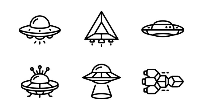 Spacecraft Icons, Flying Saucer Set, Alien Ship Graphics, UFO Vector Collection