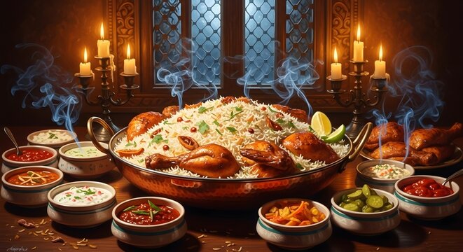 Mediterranean feast with roasted chicken and rice