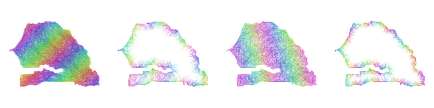 Colorful sketch Senegal map design set