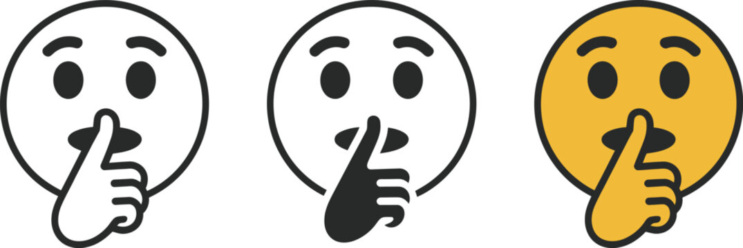 Shush Emoji Vector Graphic Illustration Set, Silence and Quiet Icons, Keep Secret Hush Symbols, Editable Vector Collection for Digital Use, UI Design and Communication Concepts