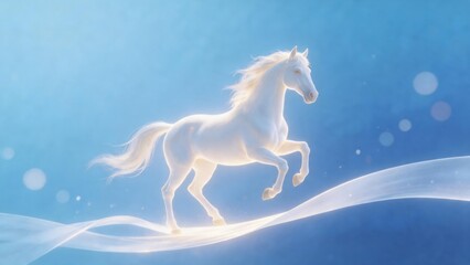 Fototapeta premium White horse galloping on a glowing path