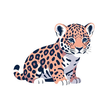 Cute Cartoon Leopard Cub Sitting Down.