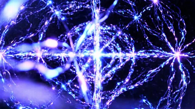 Electric neuron network glowing with blue energy in dark space