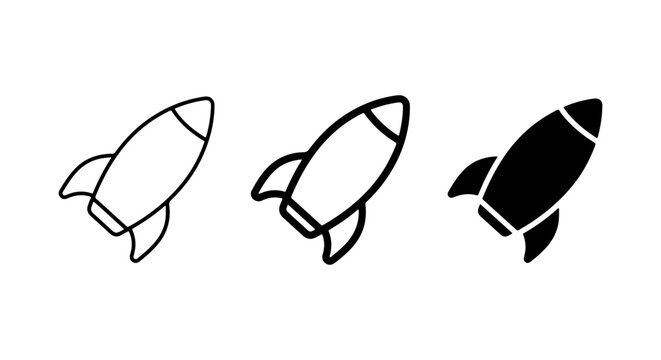 Rocket Icon Set Black And White Vector Design
